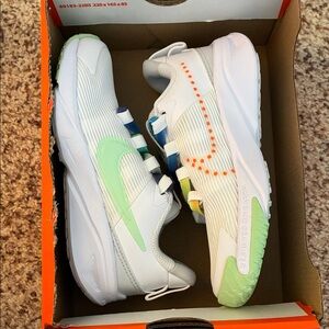 Nike Kids White Sneakers with Green and Orange Accents never worn